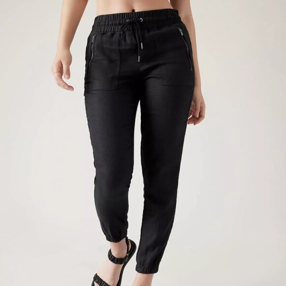 Athleta Women's Pants Cabo Linen Jogger Black Drawstring Cuffs Pockets - Picture 10 of 10
